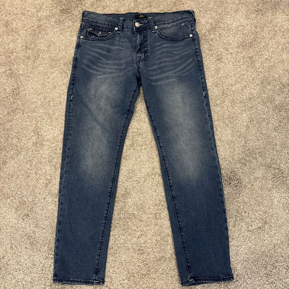 True Religion Men's Geno Relaxed Slim Fit Straight Jeans, Size 33 X 30